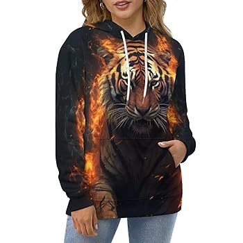 Amazon.com: Ganiokar The Tiger with Flame Hoodie Novelty